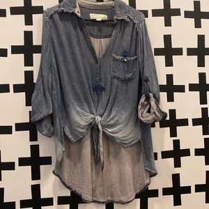 Vintage Havana faux denim top with distressed details